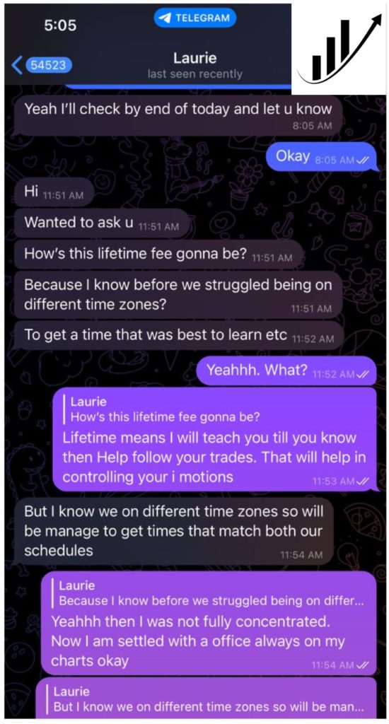 Telegram conversation between a client and the desk about ongoing coaching and time zones.